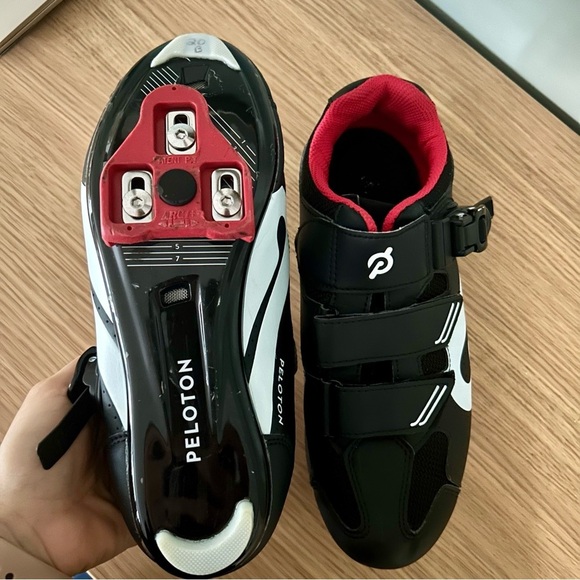 Peloton Black & Red Cycling Shoes | Velcro Closure - Picture 3 of 5